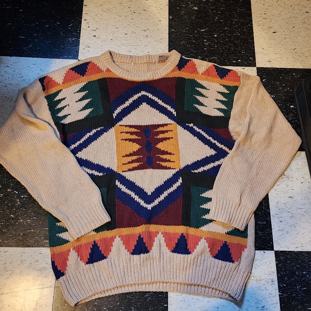Vintage Geometric Grandpa Sweater